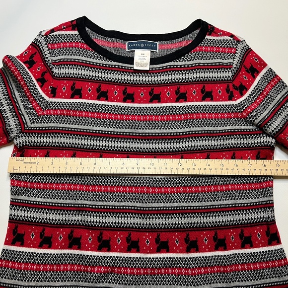 Karen Scott Red Nordic Fair Isle Print Pullover Sweater Scottie Dog Sz Medium - Picture 11 of 11